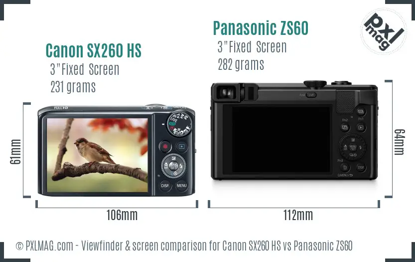Canon SX260 HS vs Panasonic ZS60 Screen and Viewfinder comparison