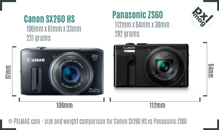 Canon SX260 HS vs Panasonic ZS60 size comparison