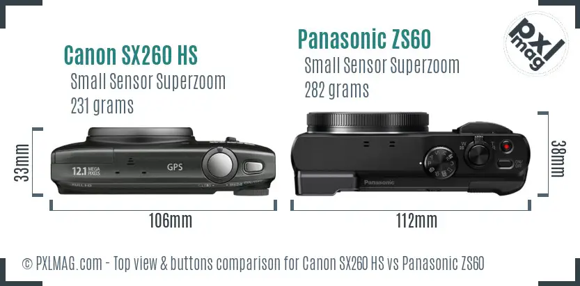Canon SX260 HS vs Panasonic ZS60 top view buttons comparison