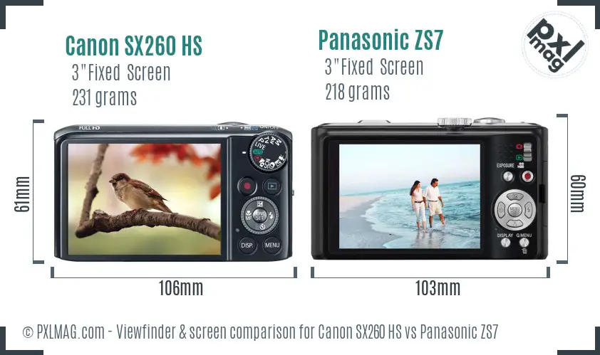 Canon SX260 HS vs Panasonic ZS7 Screen and Viewfinder comparison