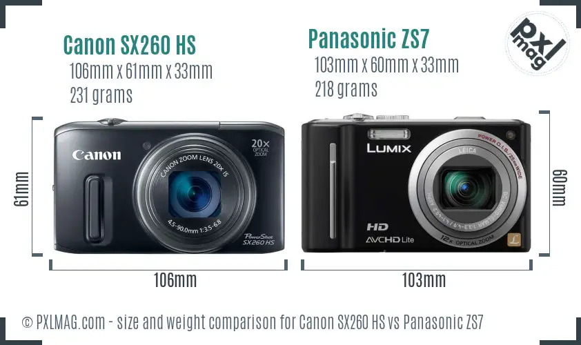 Canon SX260 HS vs Panasonic ZS7 size comparison