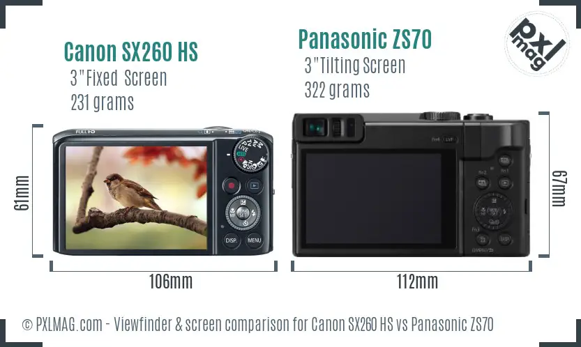Canon SX260 HS vs Panasonic ZS70 Screen and Viewfinder comparison
