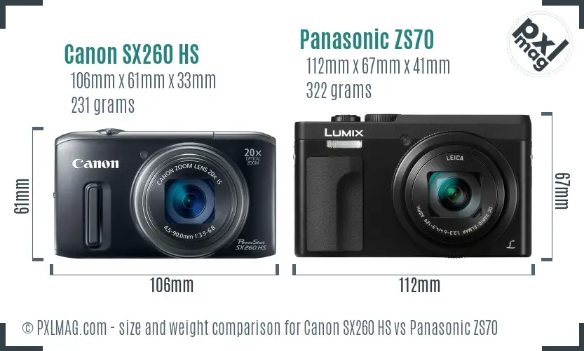 Canon SX260 HS vs Panasonic ZS70 size comparison