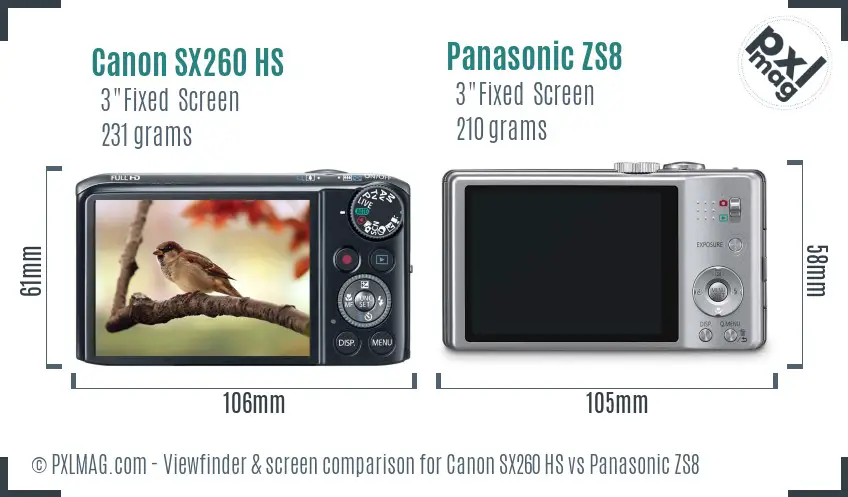 Canon SX260 HS vs Panasonic ZS8 Screen and Viewfinder comparison Canon SX260 HS vs Panasonic ZS8 Screen and Viewfinder comparison