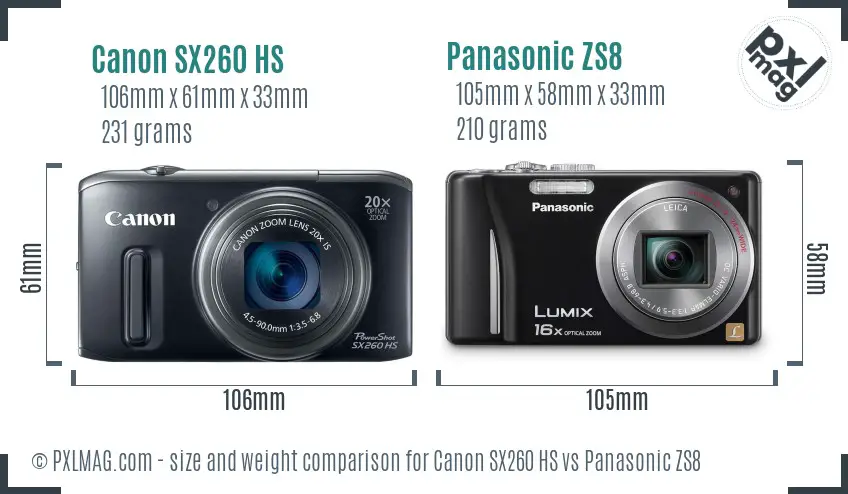 Canon SX260 HS vs Panasonic ZS8 size comparison Canon SX260 HS vs Panasonic ZS8 size comparison