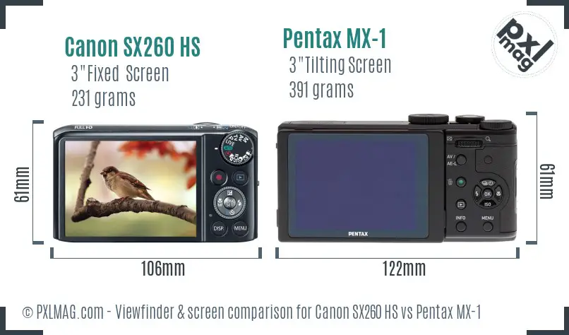 Canon SX260 HS vs Pentax MX-1 Screen and Viewfinder comparison