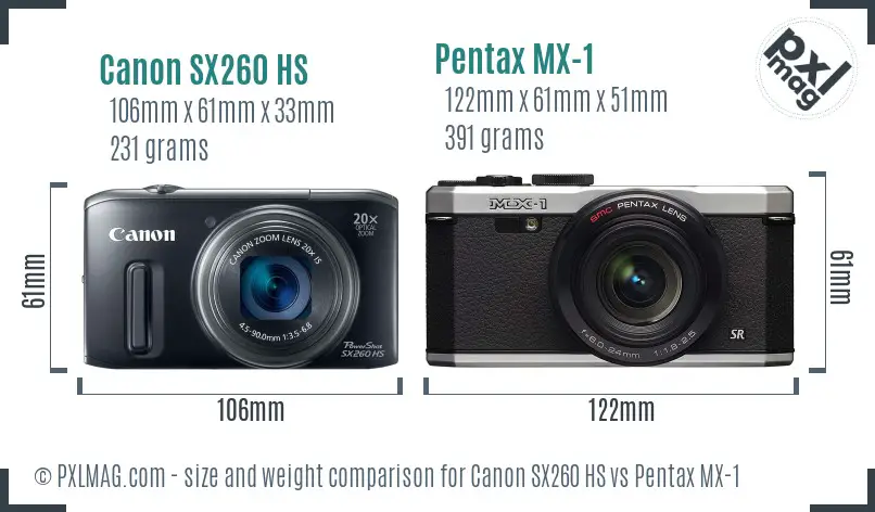 Canon SX260 HS vs Pentax MX-1 size comparison