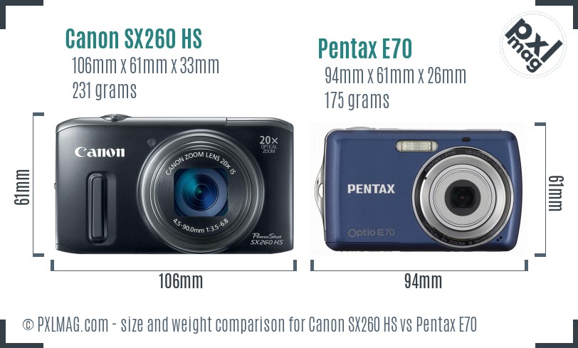 Canon SX260 HS vs Pentax E70 size comparison Canon SX260 HS vs Pentax E70 size comparison
