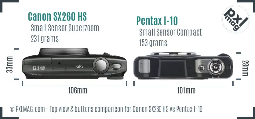 Canon SX260 HS vs Pentax I-10 top view buttons comparison Canon SX260 HS vs Pentax I-10 top view buttons comparison
