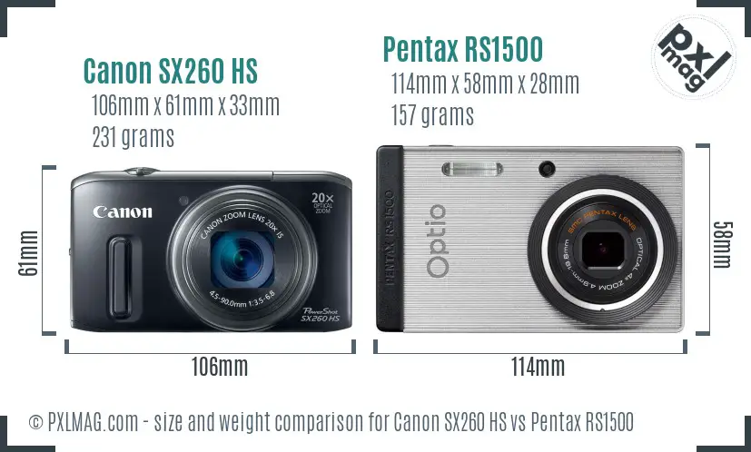 Canon SX260 HS vs Pentax RS1500 size comparison