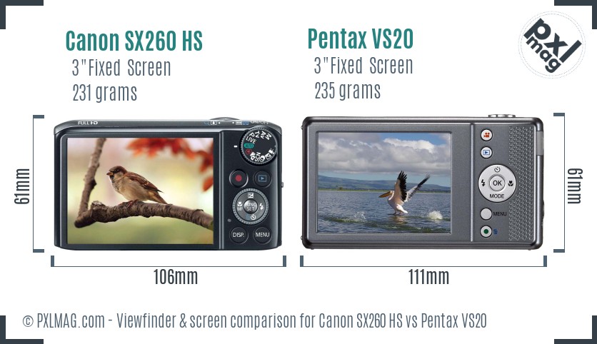Canon SX260 HS vs Pentax VS20 Screen and Viewfinder comparison