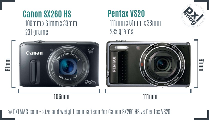 Canon SX260 HS vs Pentax VS20 size comparison