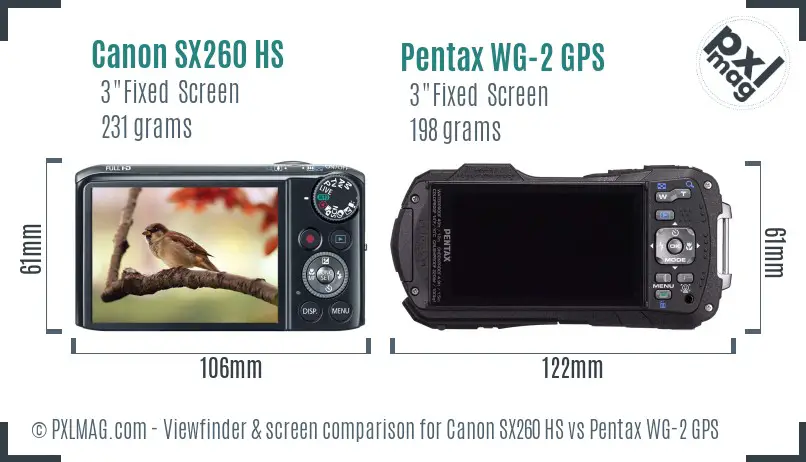Canon SX260 HS vs Pentax WG-2 GPS Screen and Viewfinder comparison