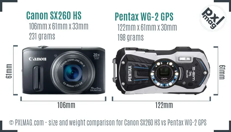 Canon SX260 HS vs Pentax WG-2 GPS size comparison
