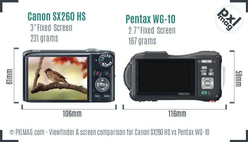 Canon SX260 HS vs Pentax WG-10 Screen and Viewfinder comparison