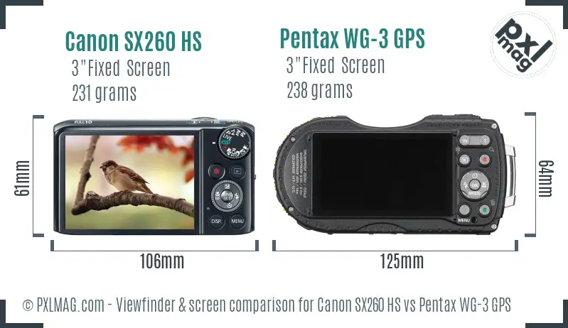 Canon SX260 HS vs Pentax WG-3 GPS Screen and Viewfinder comparison