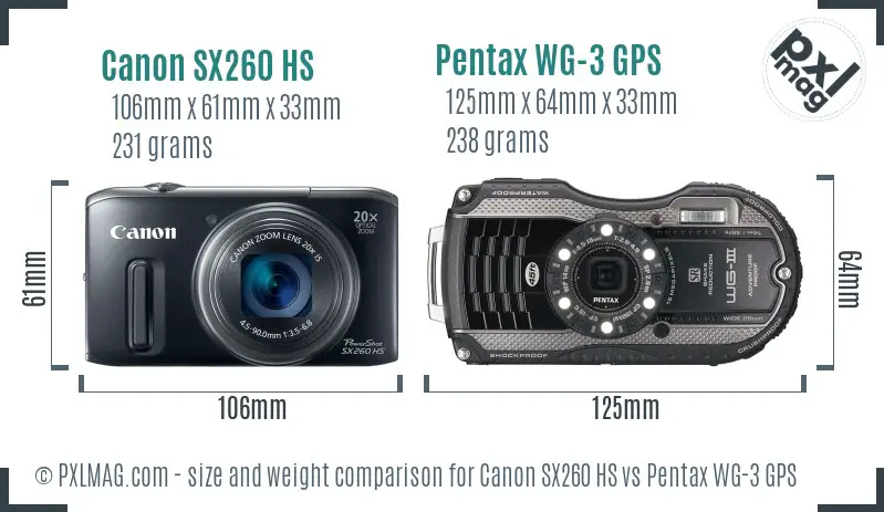 Canon SX260 HS vs Pentax WG-3 GPS size comparison