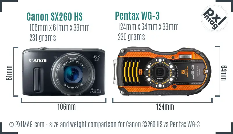 Canon SX260 HS vs Pentax WG-3 size comparison Canon SX260 HS vs Pentax WG-3 size comparison
