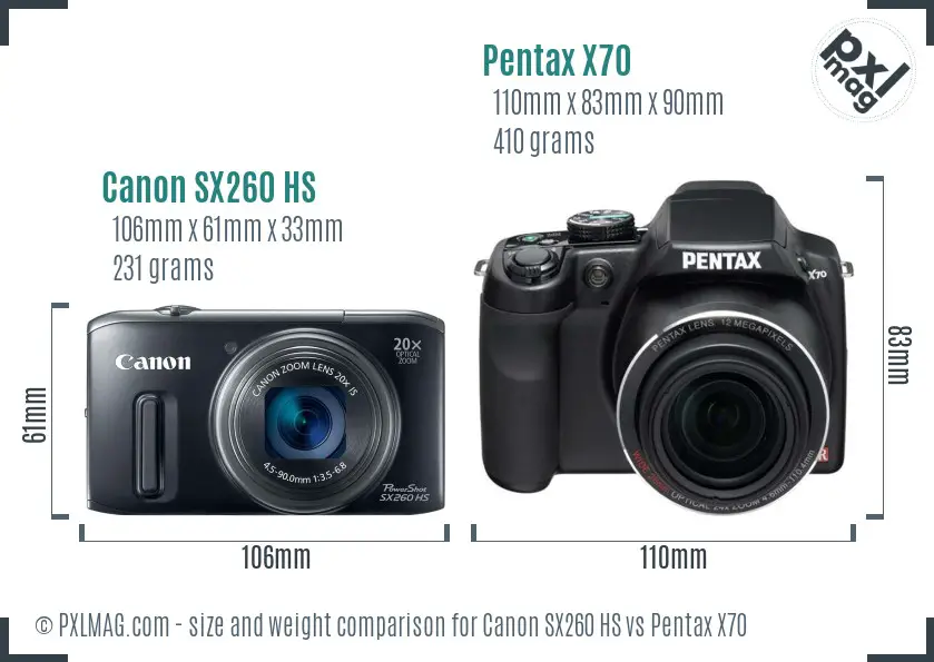 Canon SX260 HS vs Pentax X70 size comparison