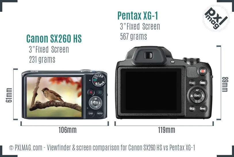 Canon SX260 HS vs Pentax XG-1 Screen and Viewfinder comparison