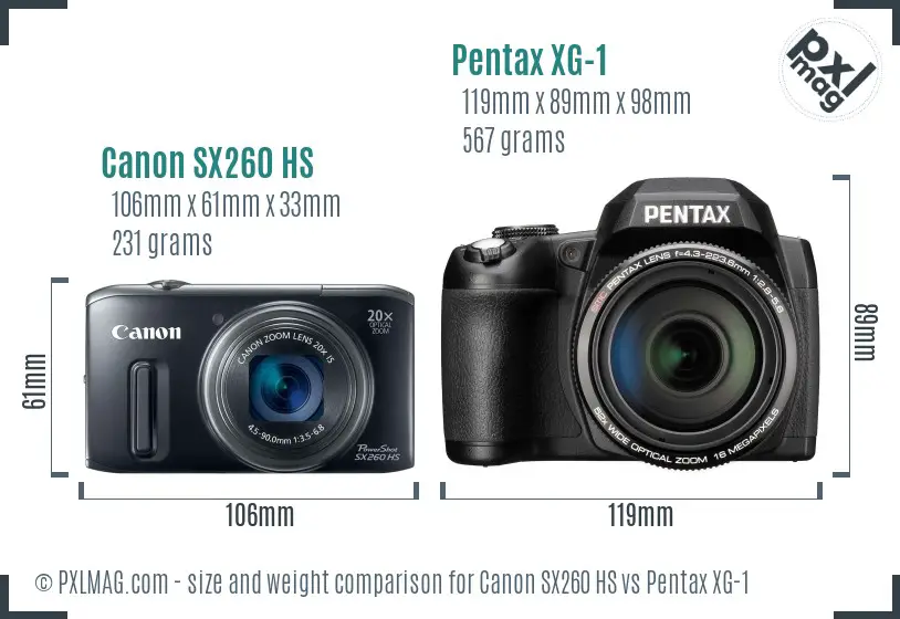 Canon SX260 HS vs Pentax XG-1 size comparison