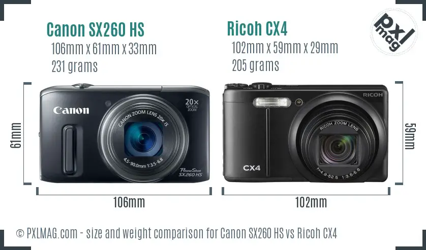 Canon SX260 HS vs Ricoh CX4 size comparison Canon SX260 HS vs Ricoh CX4 size comparison