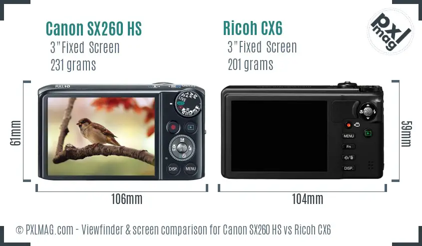 Canon SX260 HS vs Ricoh CX6 Screen and Viewfinder comparison Canon SX260 HS vs Ricoh CX6 Screen and Viewfinder comparison