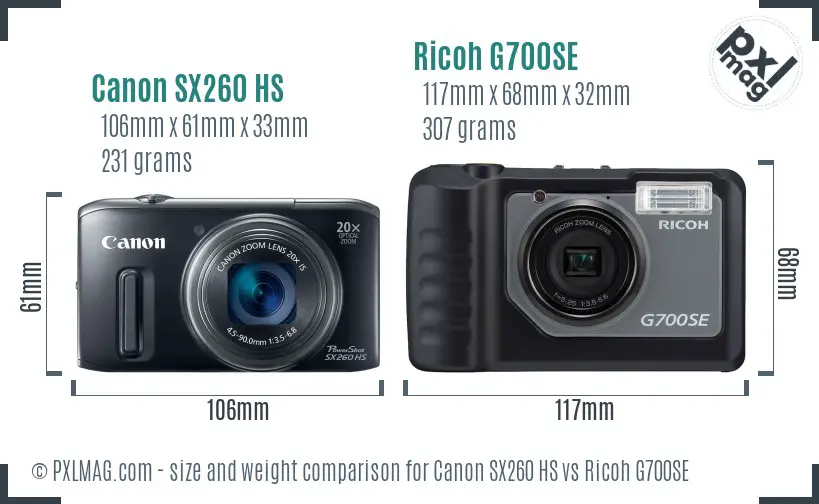 Canon SX260 HS vs Ricoh G700SE size comparison