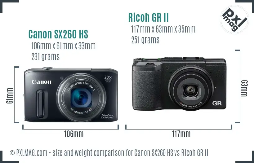 Canon SX260 HS vs Ricoh GR II size comparison