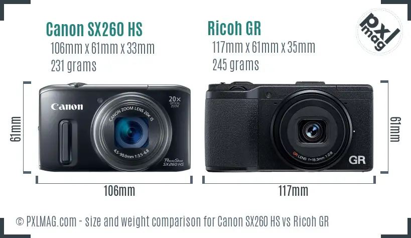 Canon SX260 HS vs Ricoh GR size comparison