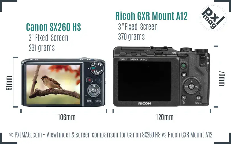 Canon SX260 HS vs Ricoh GXR Mount A12 Screen and Viewfinder comparison Canon SX260 HS vs Ricoh GXR Mount A12 Screen and Viewfinder comparison