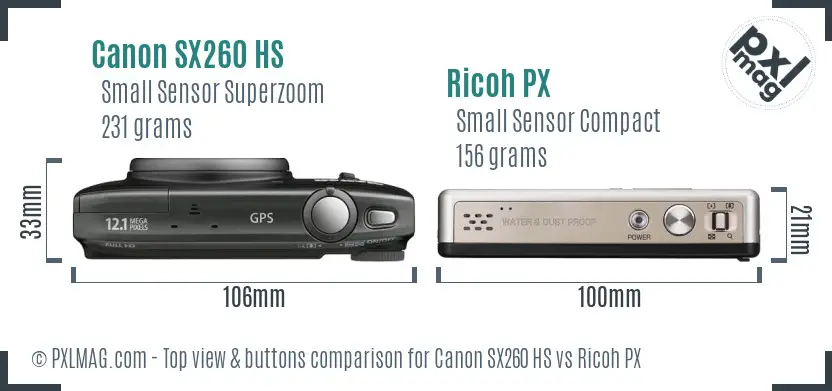 Canon SX260 HS vs Ricoh PX top view buttons comparison