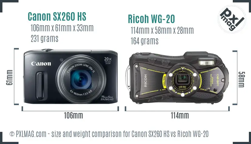 Canon SX260 HS vs Ricoh WG-20 size comparison Canon SX260 HS vs Ricoh WG-20 size comparison