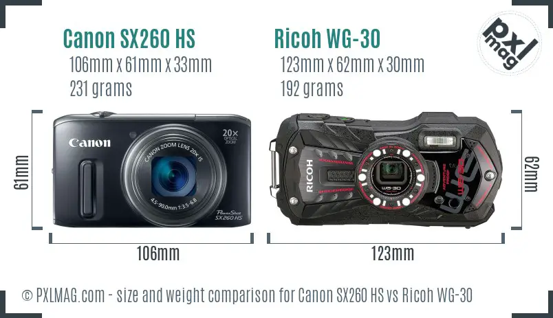 Canon SX260 HS vs Ricoh WG-30 size comparison Canon SX260 HS vs Ricoh WG-30 size comparison