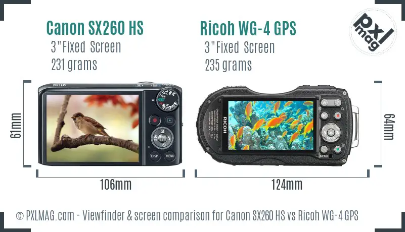Canon SX260 HS vs Ricoh WG-4 GPS Screen and Viewfinder comparison