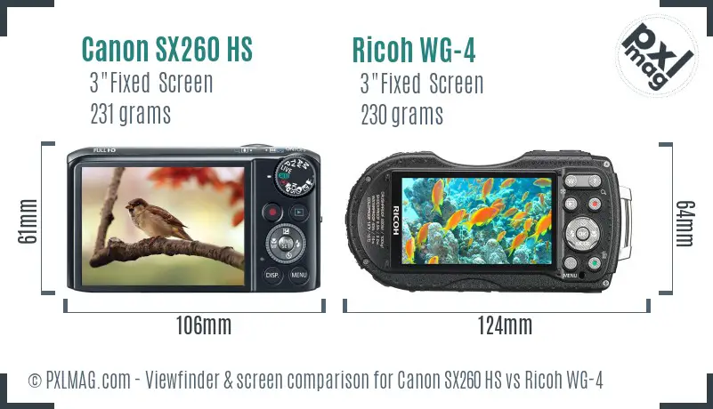 Canon SX260 HS vs Ricoh WG-4 Screen and Viewfinder comparison