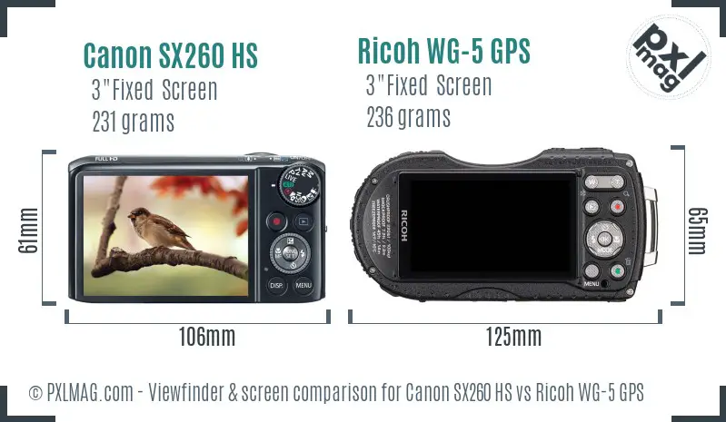 Canon SX260 HS vs Ricoh WG-5 GPS Screen and Viewfinder comparison
