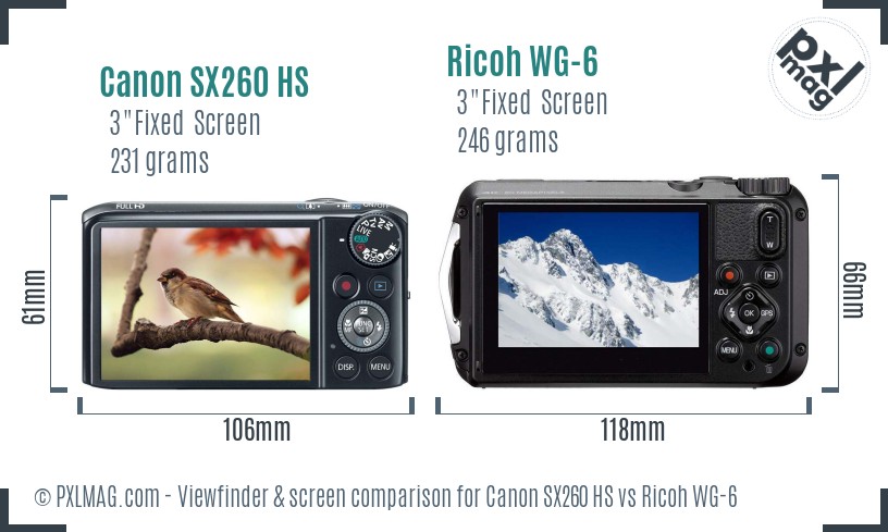Canon SX260 HS vs Ricoh WG-6 Screen and Viewfinder comparison