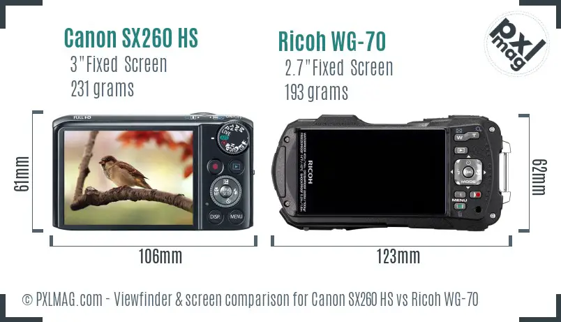 Canon SX260 HS vs Ricoh WG-70 Screen and Viewfinder comparison