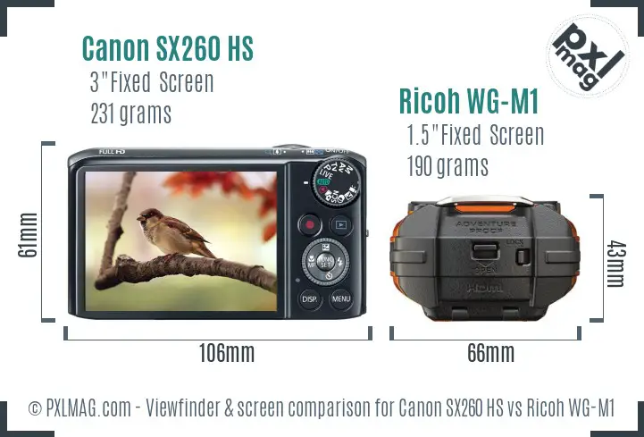 Canon SX260 HS vs Ricoh WG-M1 Screen and Viewfinder comparison