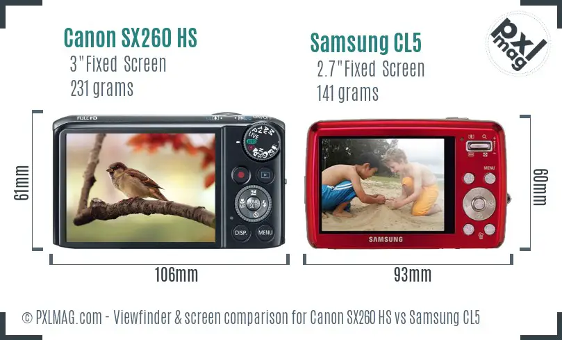 Canon SX260 HS vs Samsung CL5 Screen and Viewfinder comparison Canon SX260 HS vs Samsung CL5 Screen and Viewfinder comparison