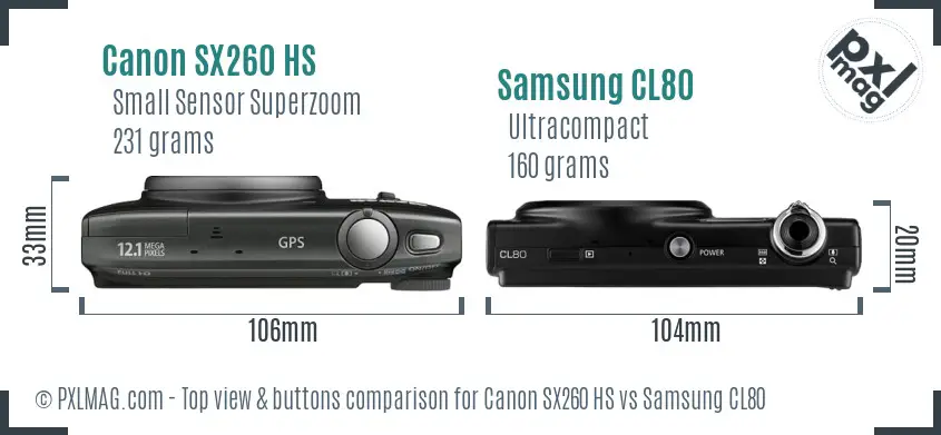 Canon SX260 HS vs Samsung CL80 top view buttons comparison