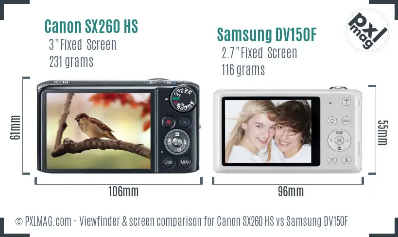 Canon SX260 HS vs Samsung DV150F Screen and Viewfinder comparison