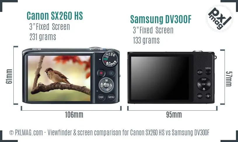 Canon SX260 HS vs Samsung DV300F Screen and Viewfinder comparison Canon SX260 HS vs Samsung DV300F Screen and Viewfinder comparison