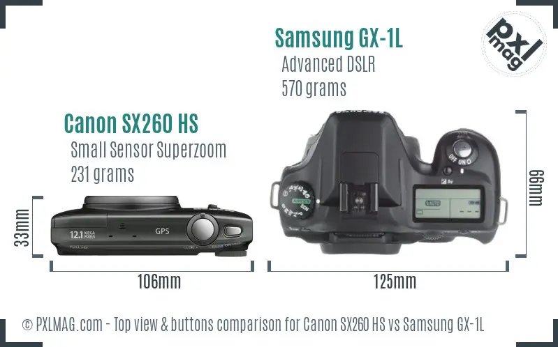 Canon SX260 HS vs Samsung GX-1L top view buttons comparison