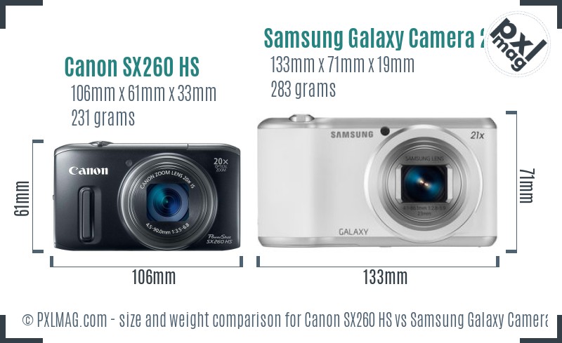Canon SX260 HS vs Samsung Galaxy Camera 2 size comparison