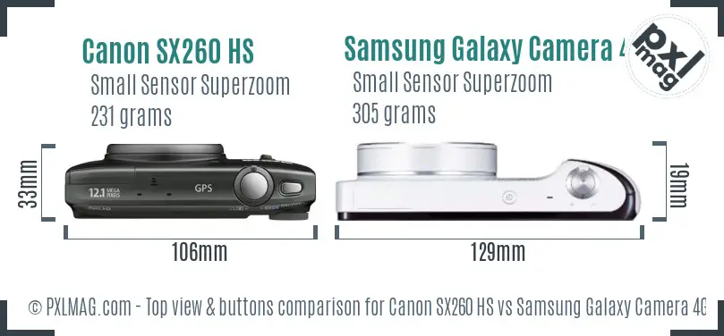 Canon SX260 HS vs Samsung Galaxy Camera 4G top view buttons comparison