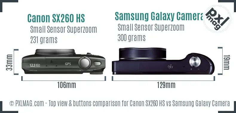 Canon SX260 HS vs Samsung Galaxy Camera top view buttons comparison