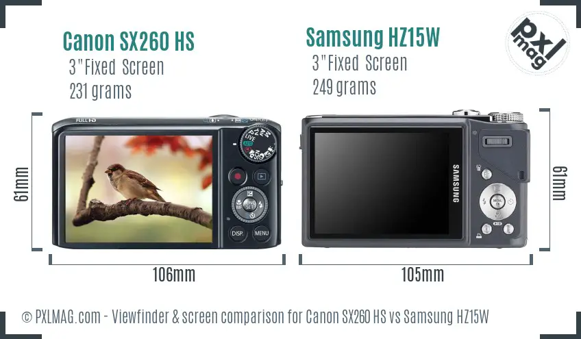 Canon SX260 HS vs Samsung HZ15W Screen and Viewfinder comparison