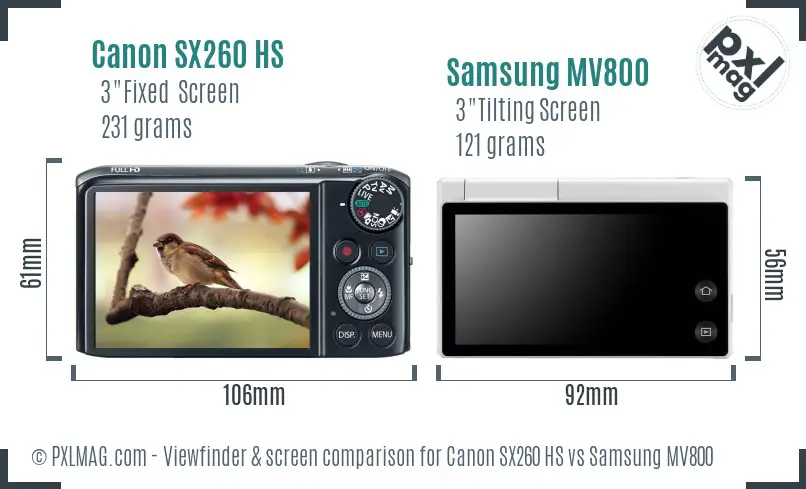 Canon SX260 HS vs Samsung MV800 Screen and Viewfinder comparison Canon SX260 HS vs Samsung MV800 Screen and Viewfinder comparison